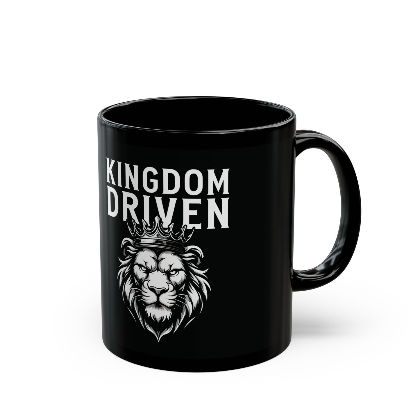 Kingdom Driven Black Ceramic Mug – Inspirational Lion Design – Christian Leadership Coffee Cup – 11oz & 15oz