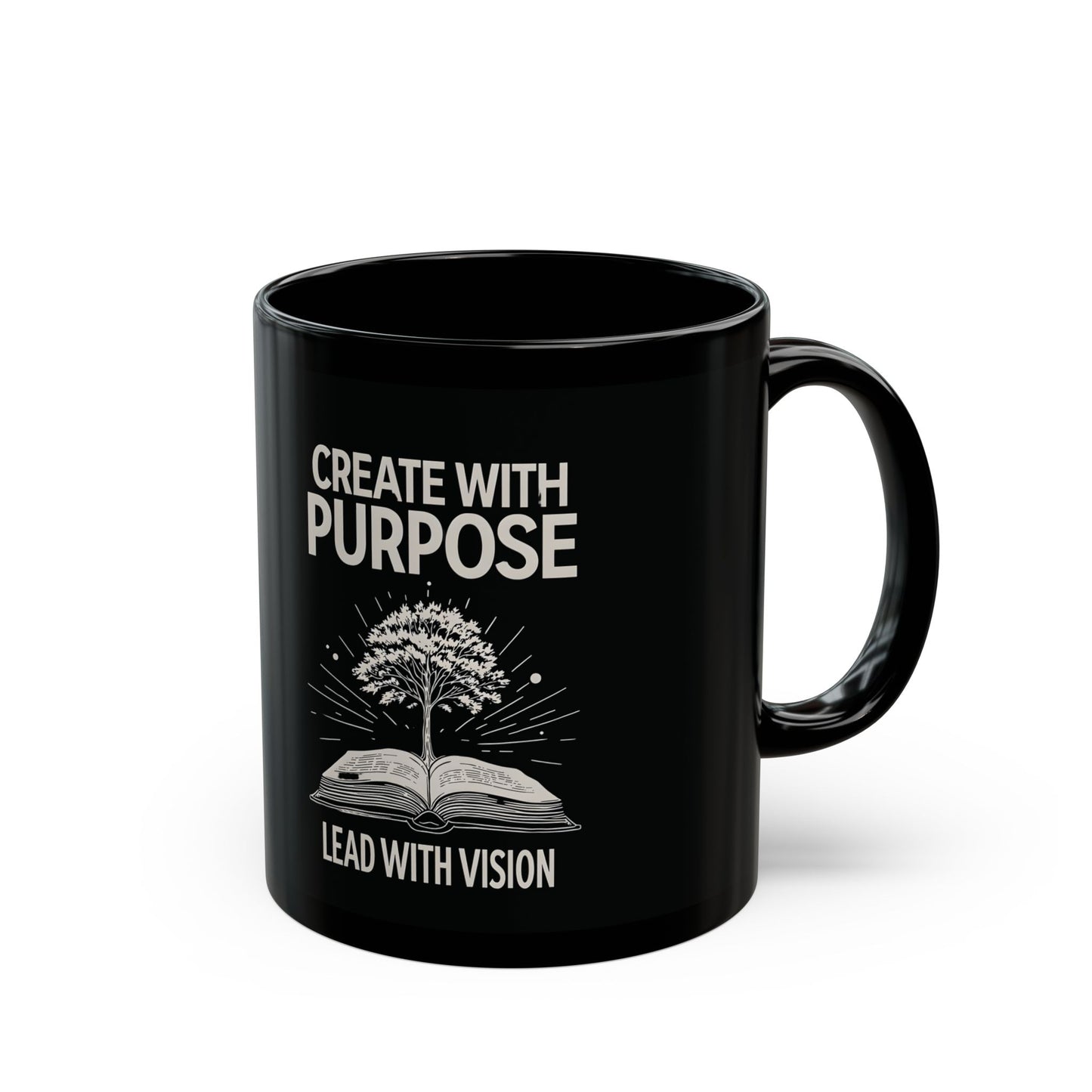 Create with Purpose Black Ceramic Coffee Mug – Faith-Inspired Design – 11oz & 15oz Cup for Home, Office, Gifts