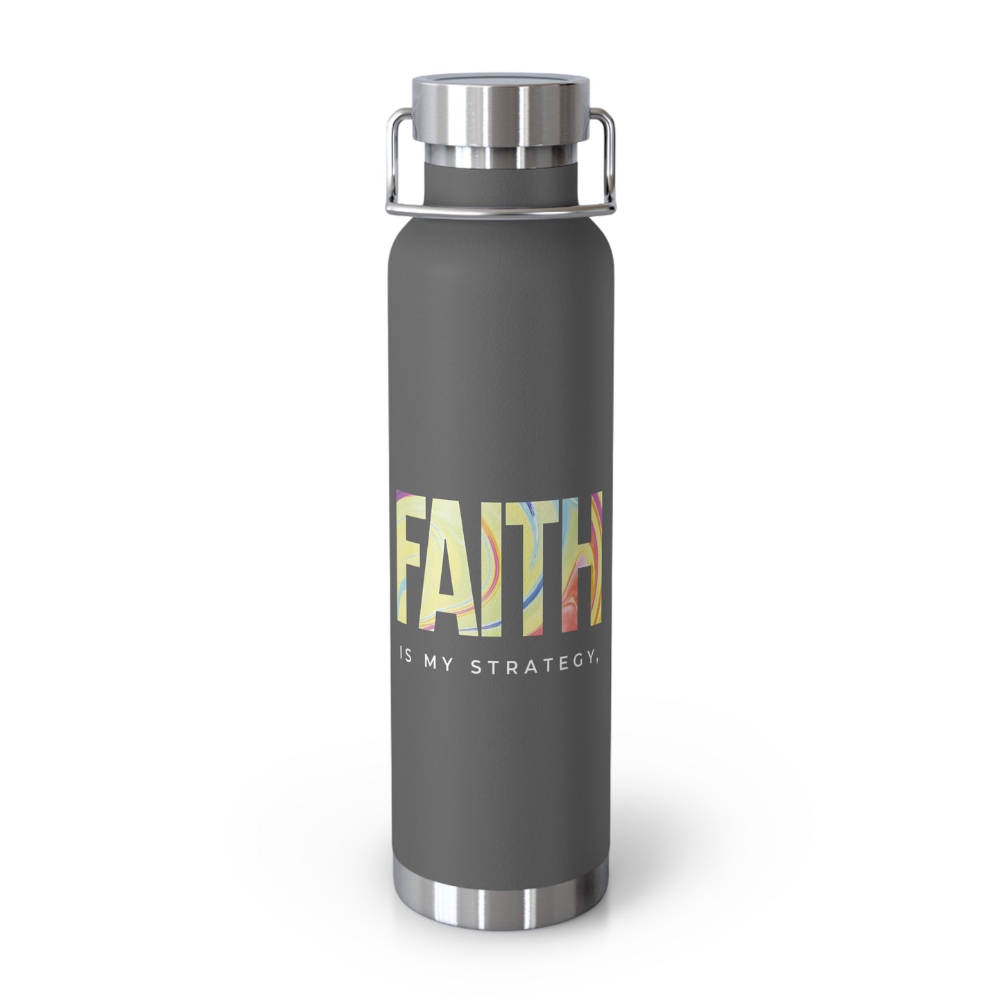 Faith Is My Strategy Insulated Water Bottle β Copper Vacuum 22oz Stainless Steel Bottle with Motivational Design for Hot & Cold Drinks