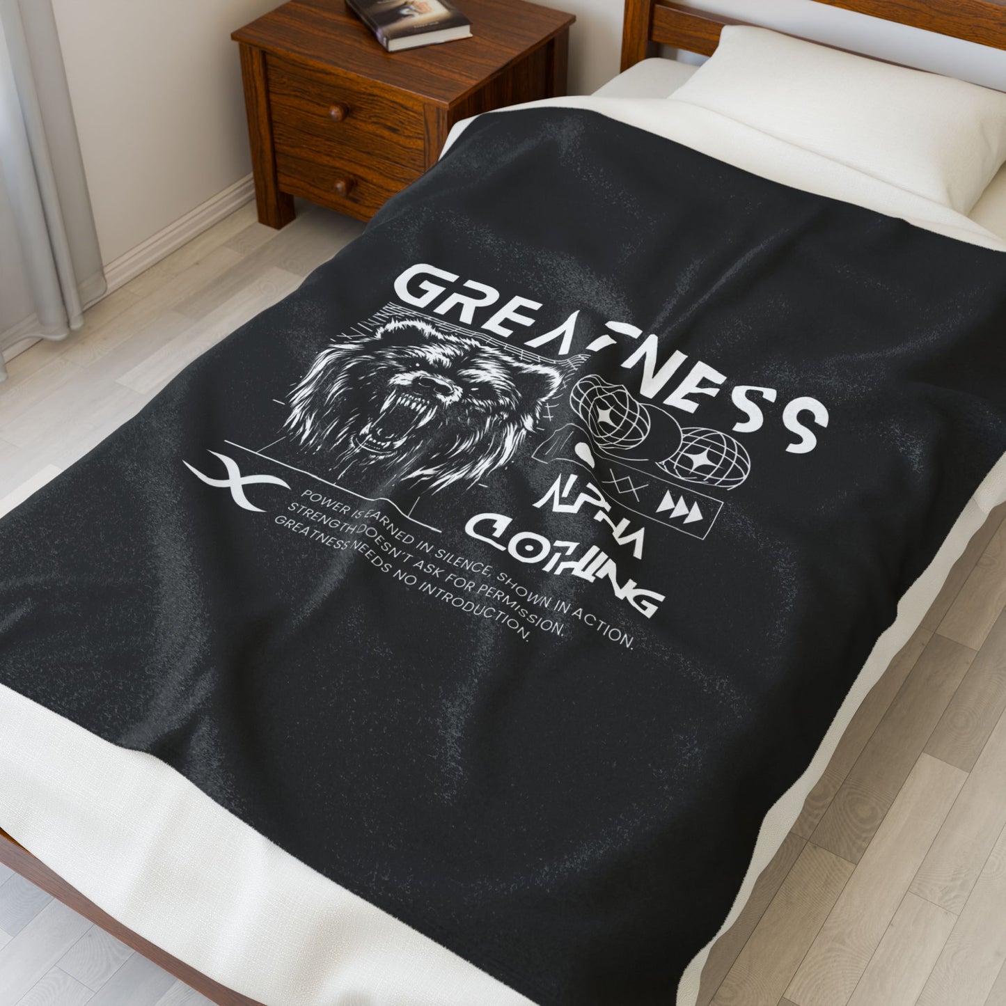 Greatness(White) Velveteen Plush Blanket | Cozy Throw, Inspirational Home Décor, Motivational Gift, Relaxation Blanket