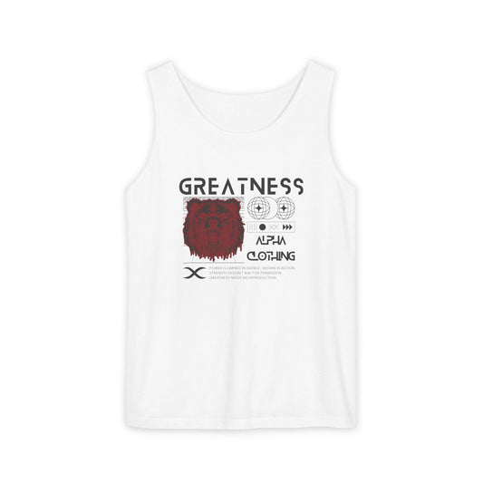 Greatness (Black&Red) Unisex Garment-Dyed Tank Top, Summer Style, Casual Wear, Gifts for Him, Athleisure, Relaxed Fit