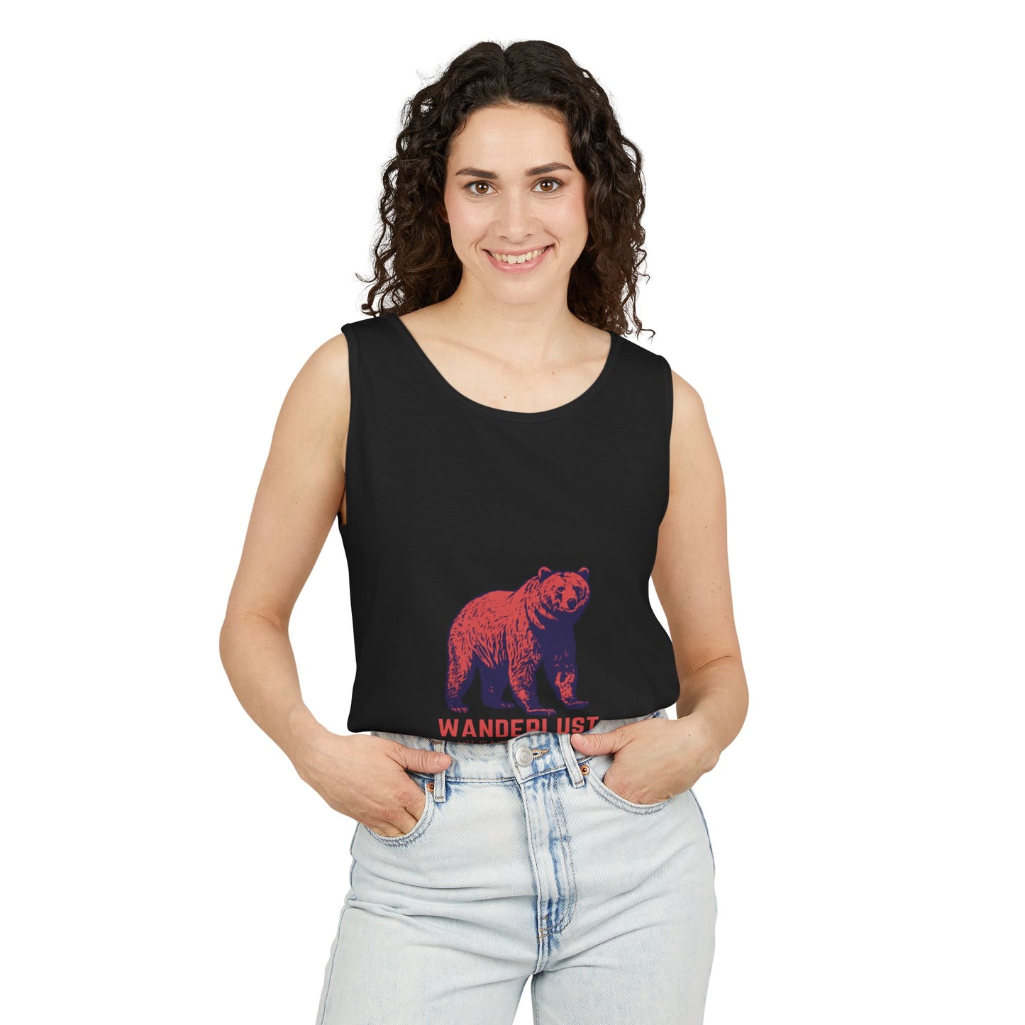 Wanderlust (Red) Unisex Garment-Dyed Tank Top, Summer Style, Casual Wear, Gifts for Him, Athleisure, Relaxed Fit
