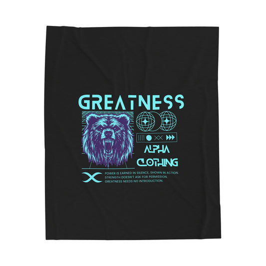 Greatness(Aqua) Velveteen Plush Blanket | Cozy Throw, Inspirational Home Décor, Motivational Gift, Relaxation Blanket