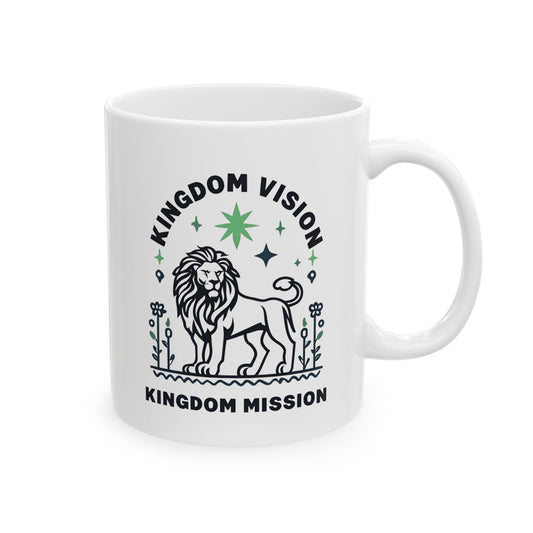 Kingdom Vision Kingdom Mission White Ceramic Mug – Colorful Lion Design – 11oz & 15oz Inspirational Coffee Cup