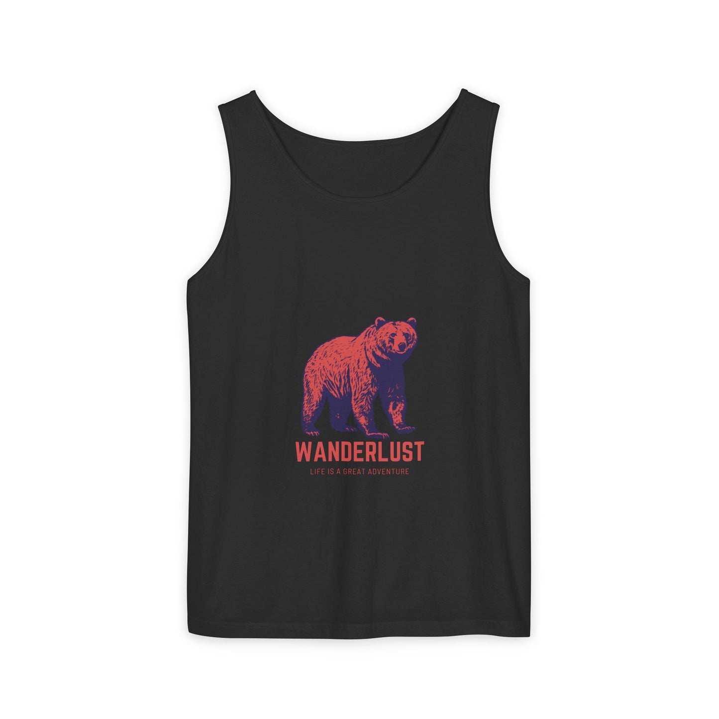 Wanderlust (Red) Unisex Garment-Dyed Tank Top, Summer Style, Casual Wear, Gifts for Him, Athleisure, Relaxed Fit