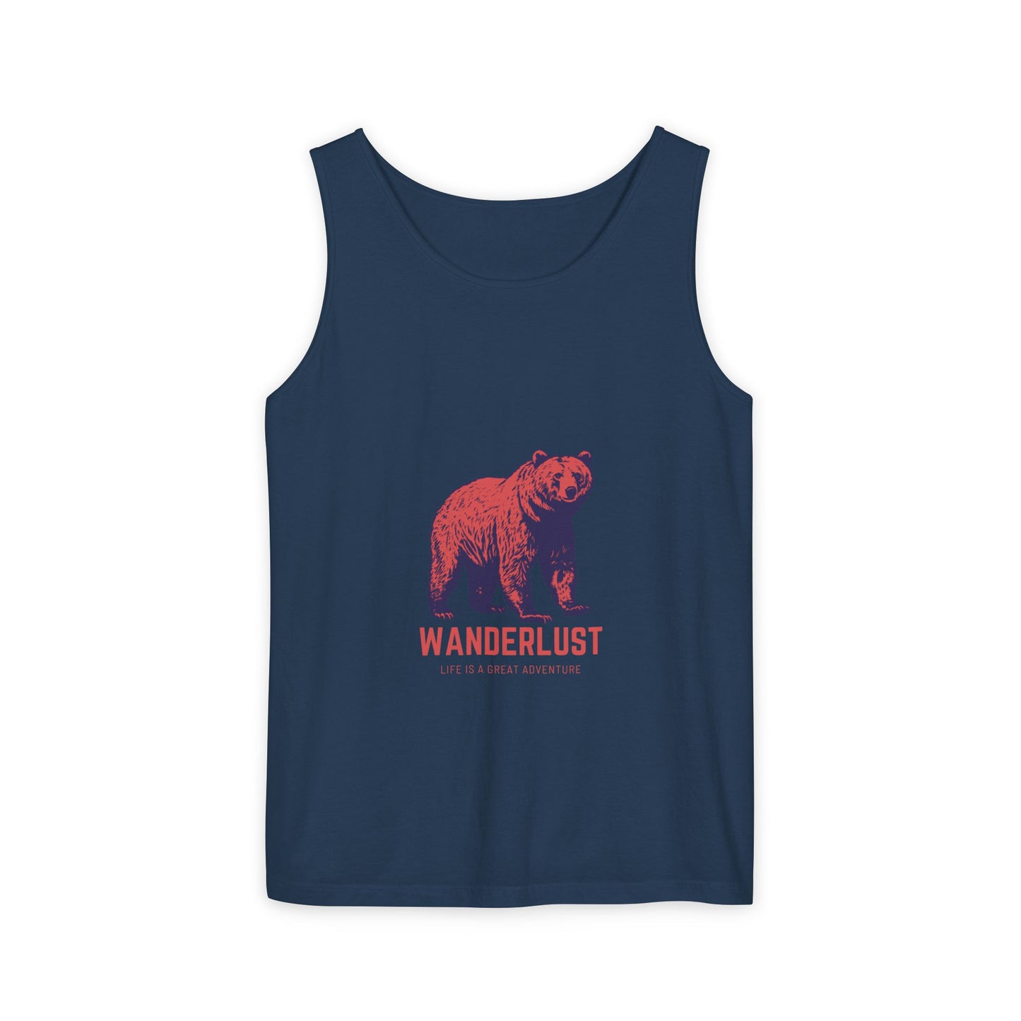 Wanderlust (Red) Unisex Garment-Dyed Tank Top, Summer Style, Casual Wear, Gifts for Him, Athleisure, Relaxed Fit