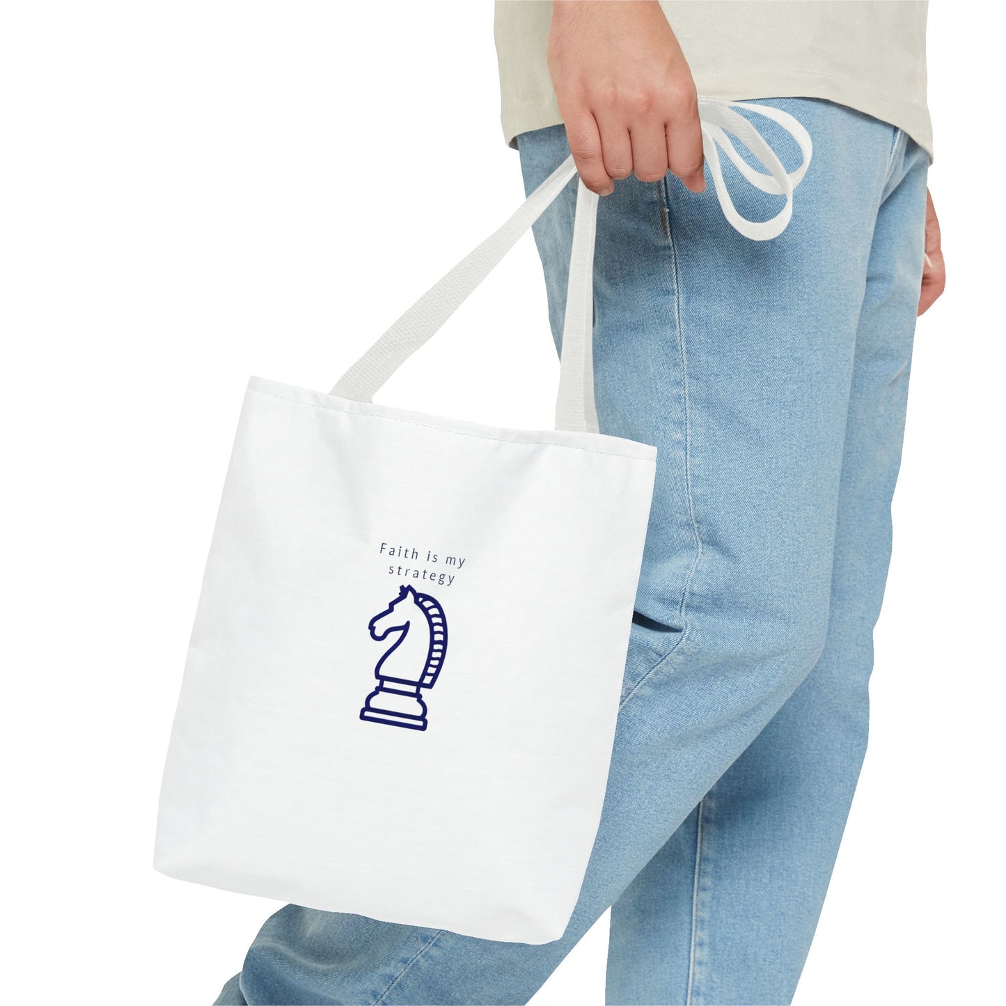 Faith Is My Strategy Tote Bag – Durable Canvas Bag with Inspirational Design for Everyday Use
