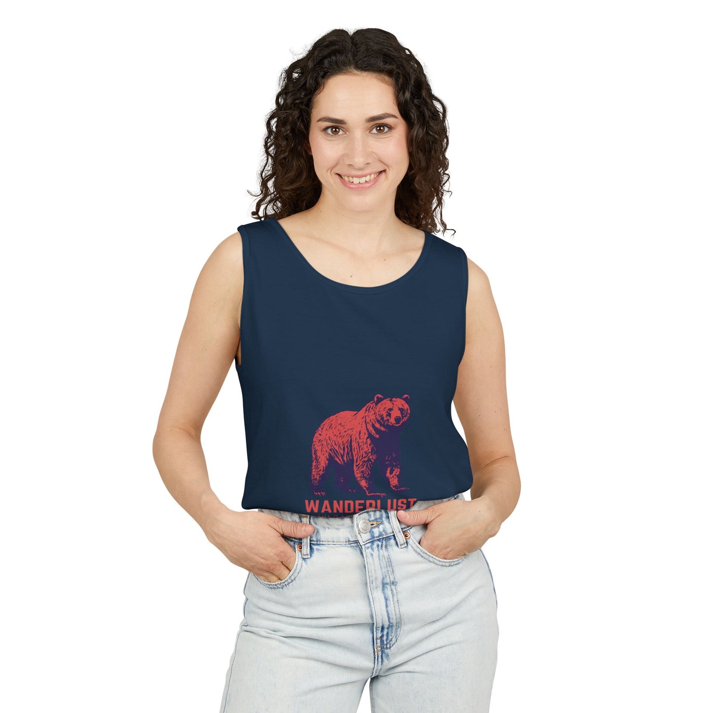 Wanderlust (Red) Unisex Garment-Dyed Tank Top, Summer Style, Casual Wear, Gifts for Him, Athleisure, Relaxed Fit