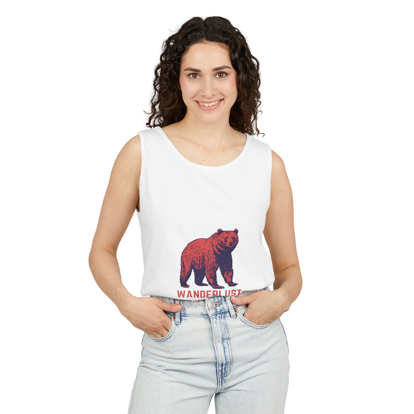 Wanderlust (Red) Unisex Garment-Dyed Tank Top, Summer Style, Casual Wear, Gifts for Him, Athleisure, Relaxed Fit