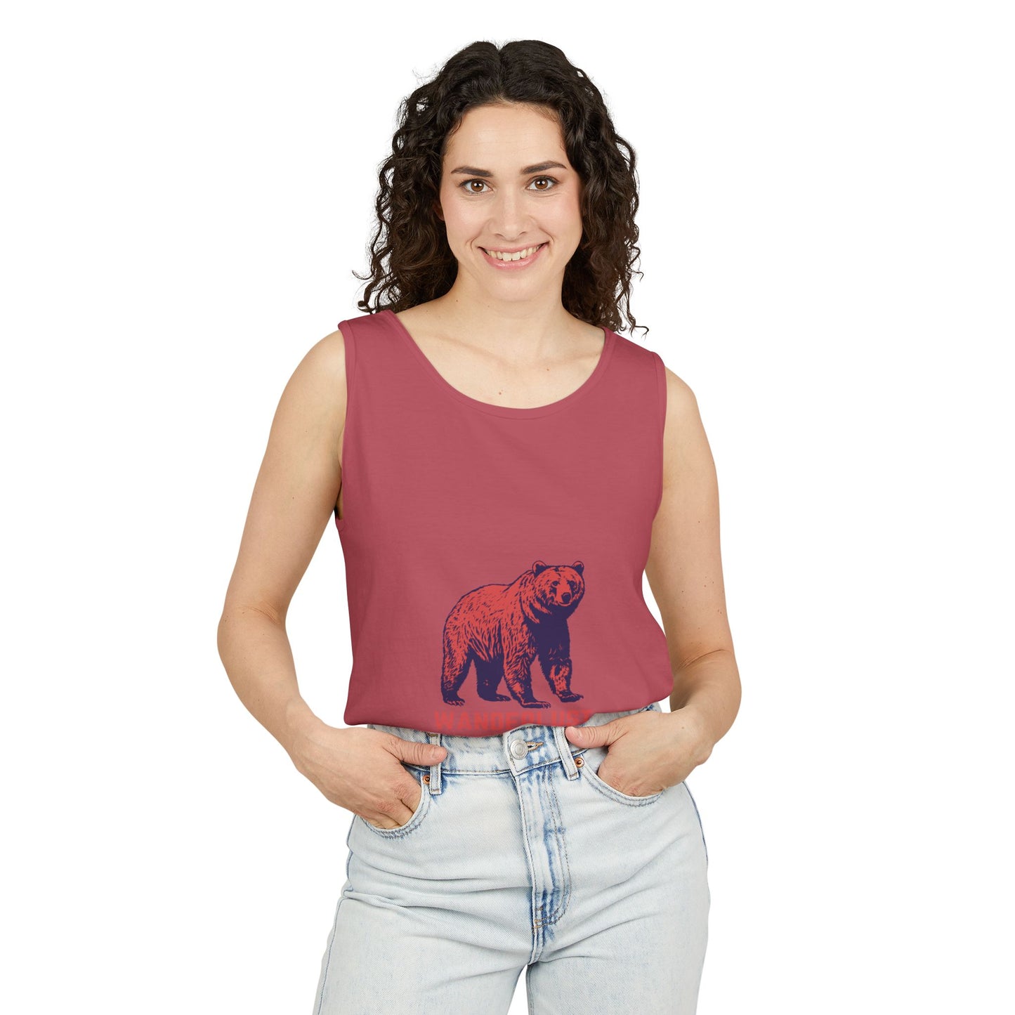 Wanderlust (Red) Unisex Garment-Dyed Tank Top, Summer Style, Casual Wear, Gifts for Him, Athleisure, Relaxed Fit