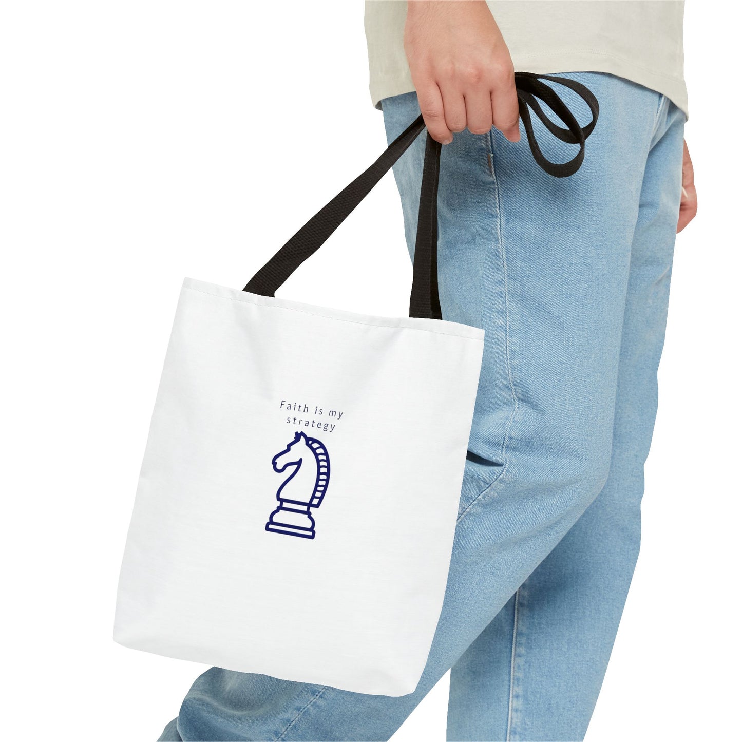 Faith Is My Strategy Tote Bag – Durable Canvas Bag with Inspirational Design for Everyday Use