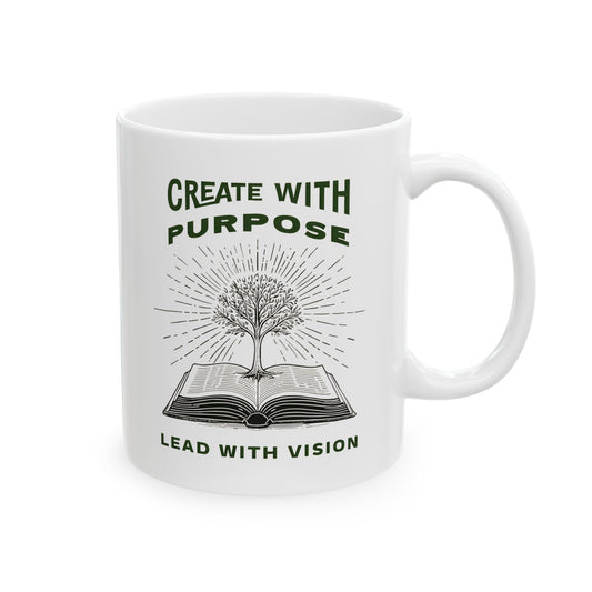 Create with Purpose White Ceramic Mug – Inspirational Tree of Life Design 11oz & 15oz Coffee Cup for Home, Office & Gifts