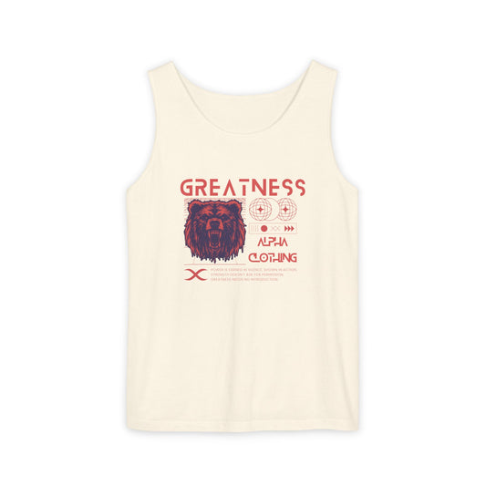 Greatness (Red) Unisex Garment-Dyed Tank Top, Summer Style, Casual Wear, Gifts for Him, Athleisure, Relaxed Fit