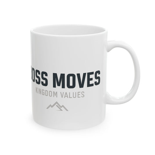 Boss Moves White Ceramic Mug – Inspirational Kingdom Values Design 11oz & 15oz Coffee Cup for Home, Office & Gifts