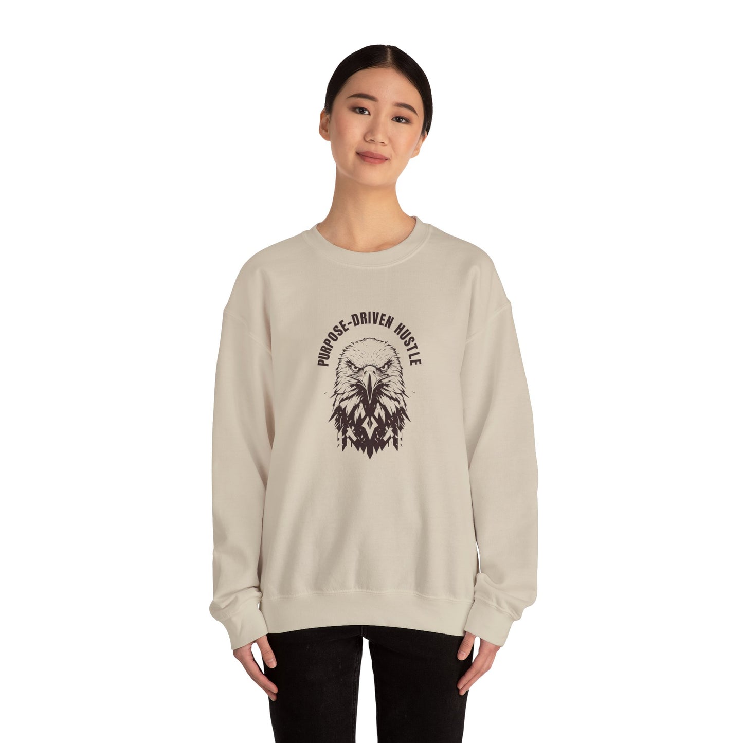 Purpose-Driven Hustle Crewneck Sweatshirt – 50/50 Cotton-Poly Blend, Ribbed Cuffs & Hem, Durable & Comfortable