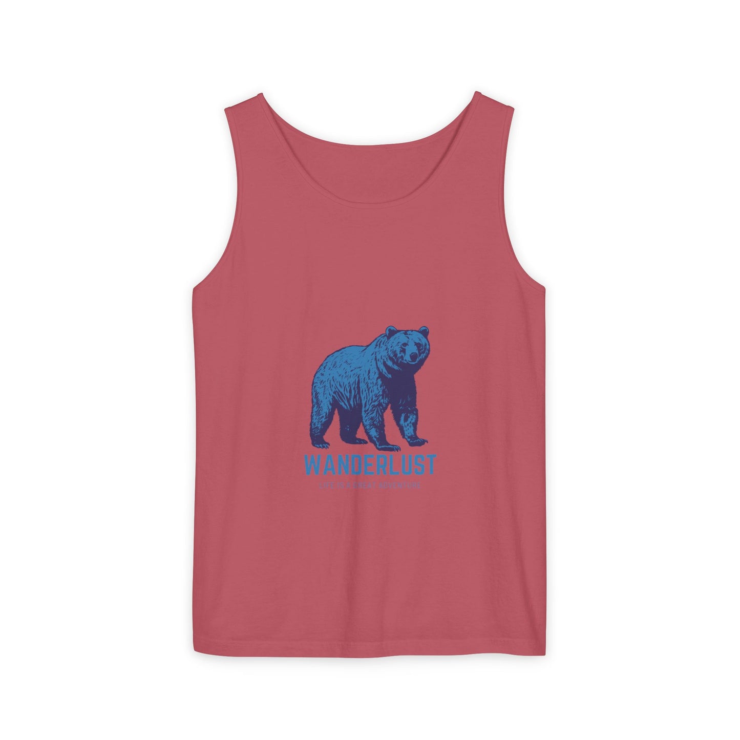 Wanderlust (Blue) Unisex Garment-Dyed Tank Top, Summer Style, Casual Wear, Gifts for Him, Athleisure, Relaxed Fit