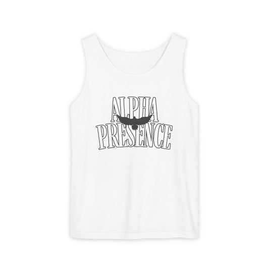 Alpha Presence Unisex Garment-Dyed Tank Top – Summer Style, Casual Wear, Gifts for Him, Athleisure, Relaxed Fit