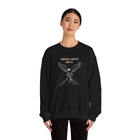 Purpose-Driven Hustle Crewneck – Eagle Design, Heavy Cotton Blend, Warm Durable Fleece
