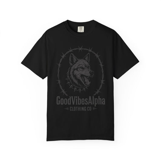 Good Vibes Alpha Wolf (Grey) Unisex Garment-Dyed T-Shirt – Casual Everyday Fit, Streetwear Vibes, Soft Cotton
