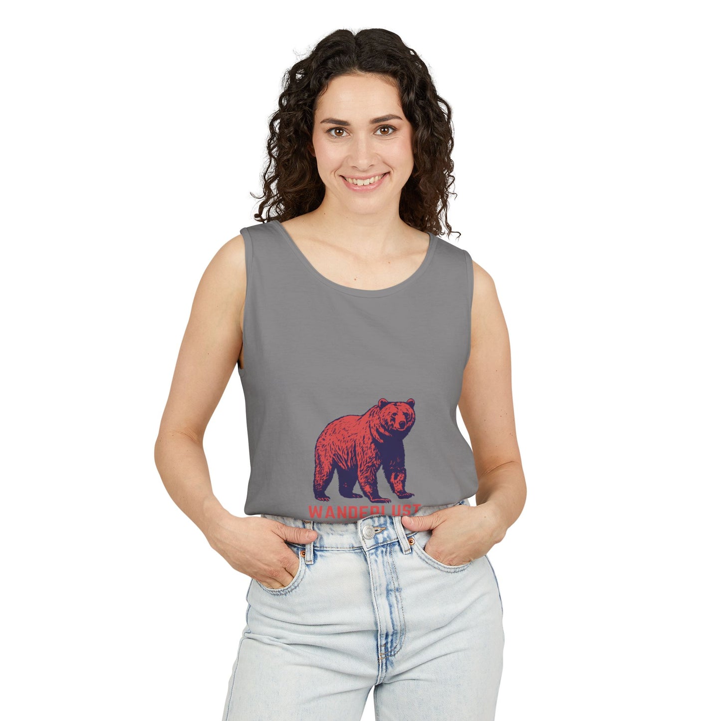 Wanderlust (Red) Unisex Garment-Dyed Tank Top, Summer Style, Casual Wear, Gifts for Him, Athleisure, Relaxed Fit