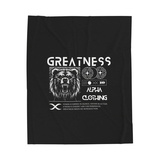Greatness(White) Velveteen Plush Blanket | Cozy Throw, Inspirational Home Décor, Motivational Gift, Relaxation Blanket