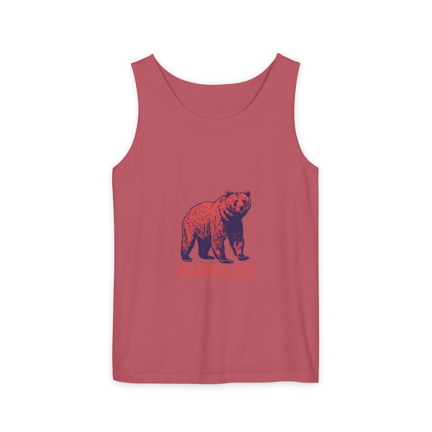 Wanderlust (Red) Unisex Garment-Dyed Tank Top, Summer Style, Casual Wear, Gifts for Him, Athleisure, Relaxed Fit