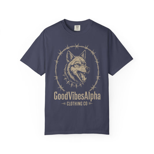 Good Vibes Alpha Wolf Unisex Garment-Dyed T-Shirt – Casual Everyday Fit, Streetwear Vibes, Soft Cotton