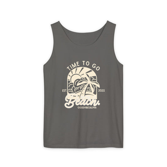 Beach Time (Ivory) Unisex Garment-Dyed Tank Top – Summer Fit for Beach Days, Relaxed Casual Wear, Travel Outfit
