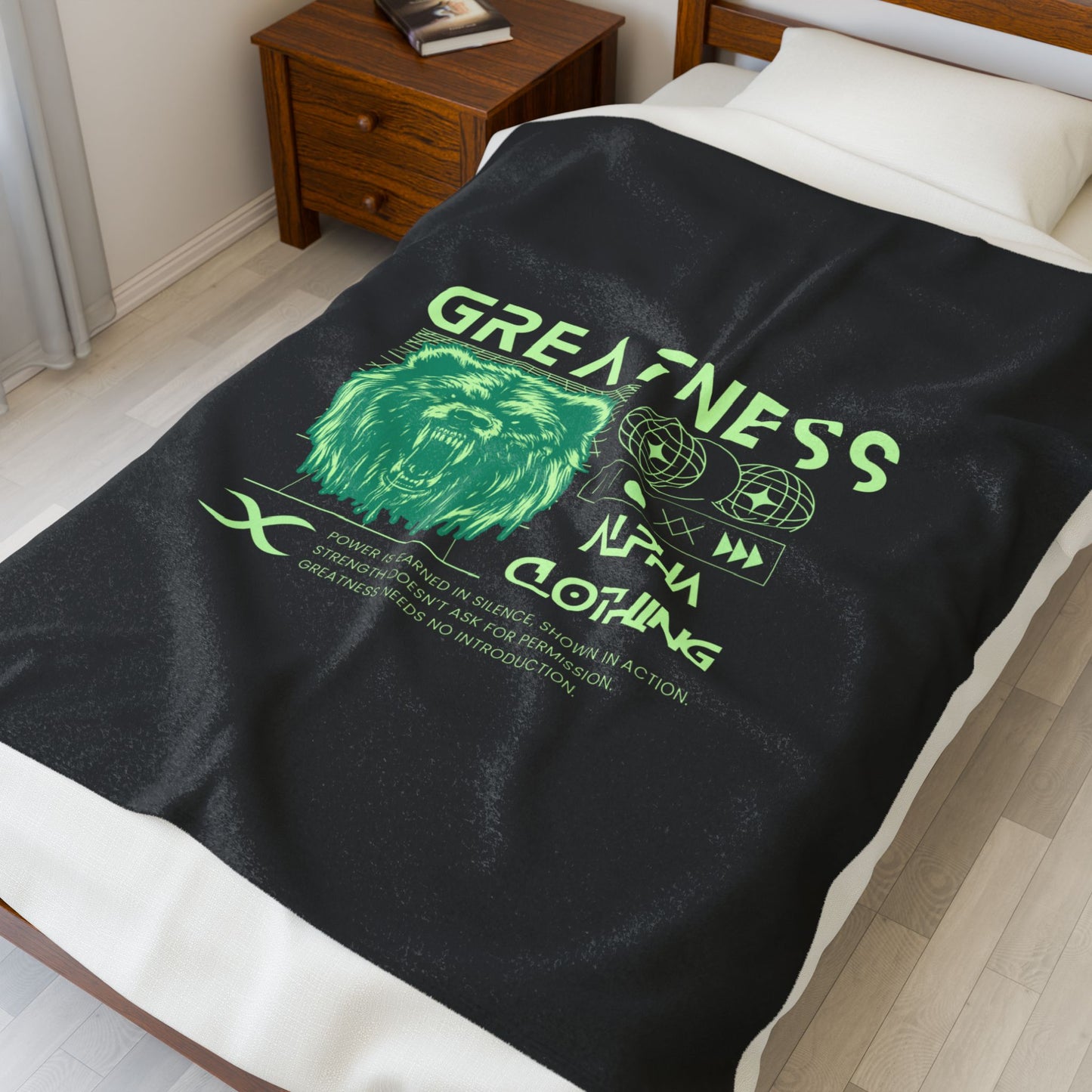 Greatness(Lime) Velveteen Plush Blanket | Cozy Throw, Inspirational Home Décor, Motivational Gift, Relaxation Blanket