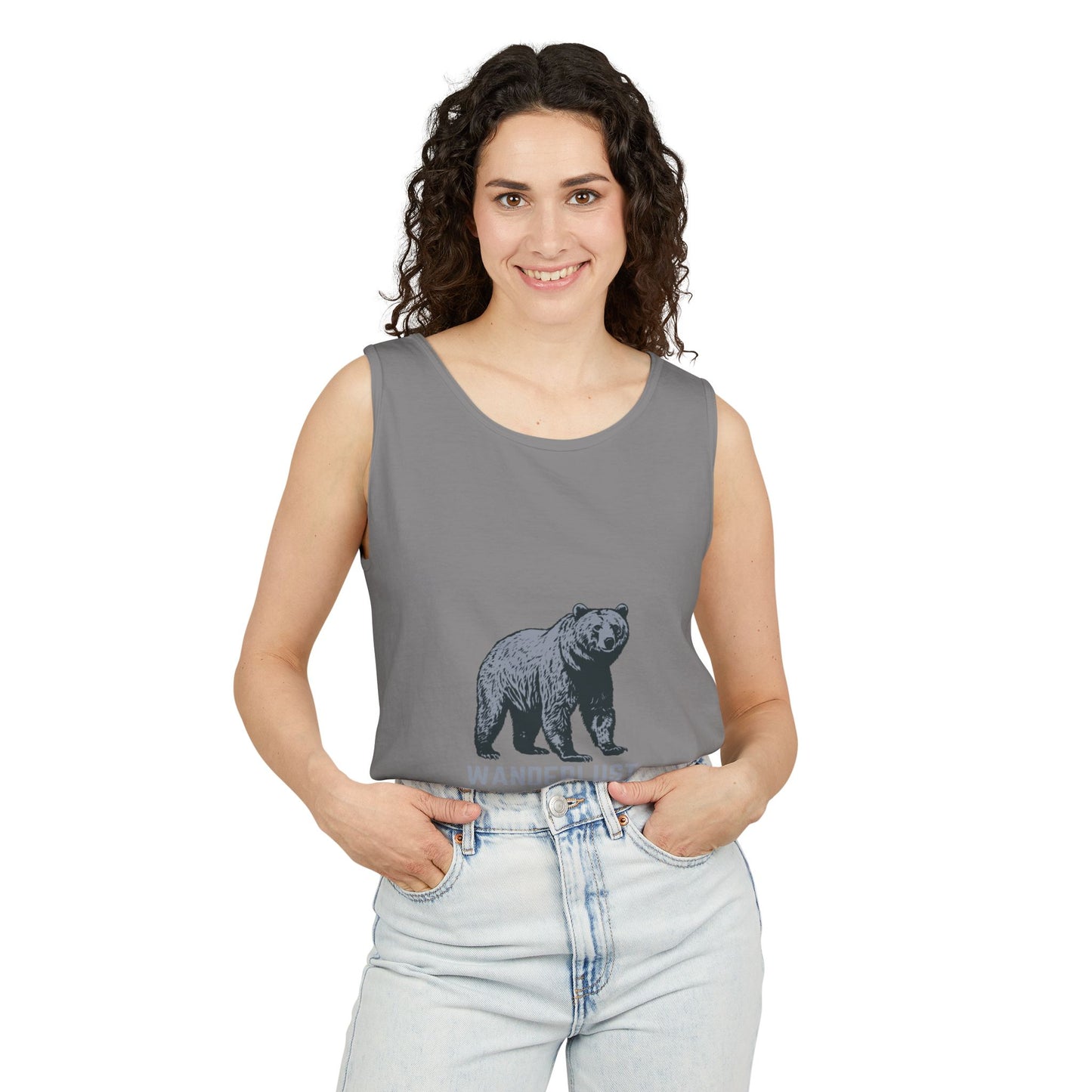 Wanderlust (Grey) Unisex Garment-Dyed Tank Top, Summer Style, Casual Wear, Gifts for Him, Athleisure, Relaxed Fit