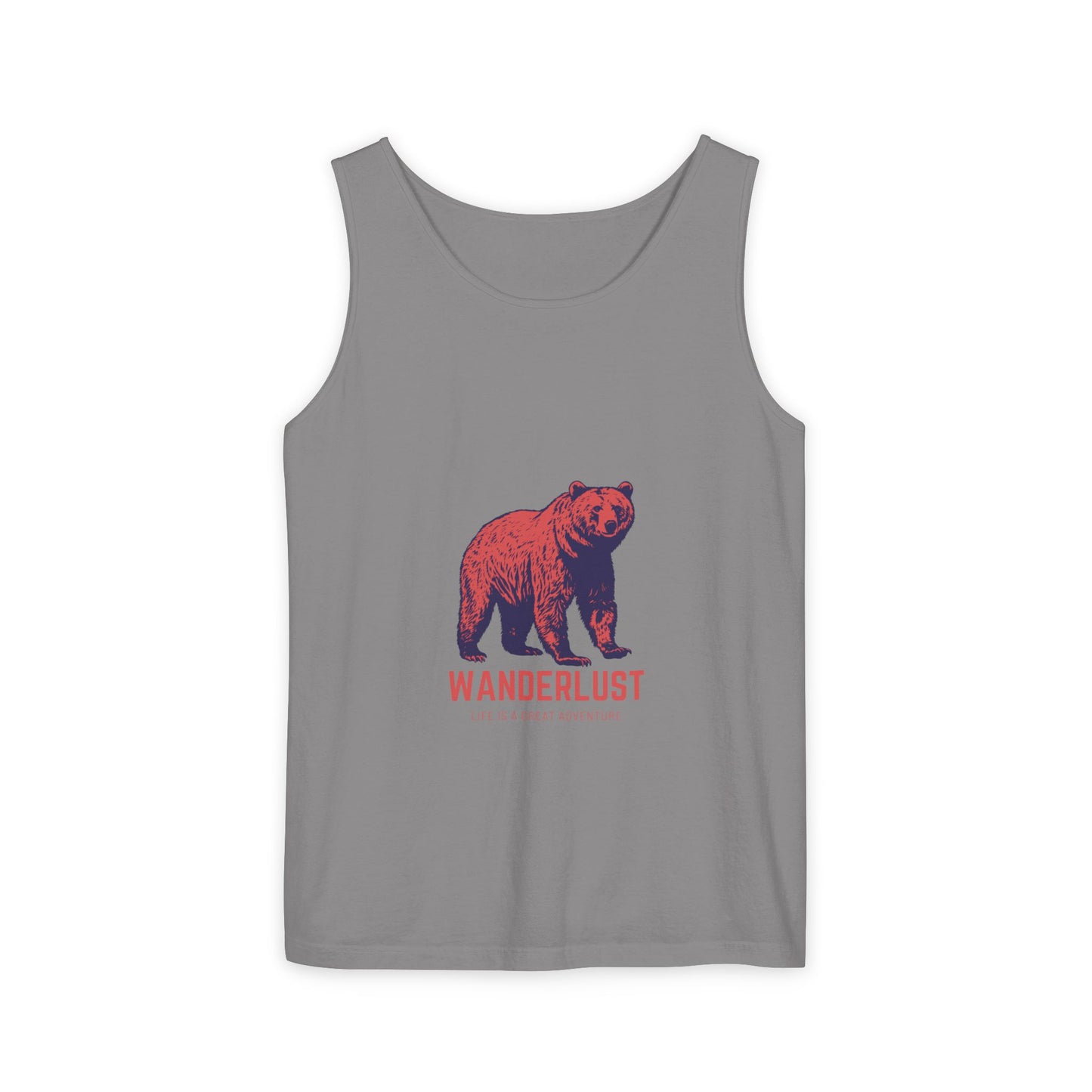 Wanderlust (Red) Unisex Garment-Dyed Tank Top, Summer Style, Casual Wear, Gifts for Him, Athleisure, Relaxed Fit