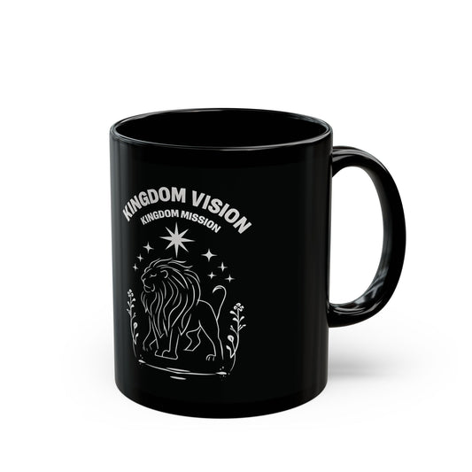 Kingdom Vision Black Ceramic Mug – Lion of Judah Design – Inspirational Coffee Cup – 11oz & 15oz